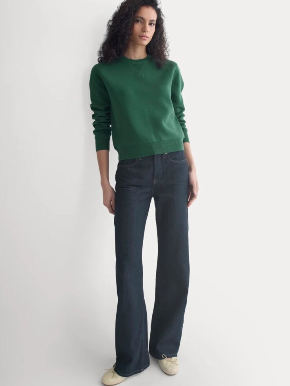 EVERLANE Double Knit Crew in Cotton Merino | Hunter Green - Picture 3 of 10